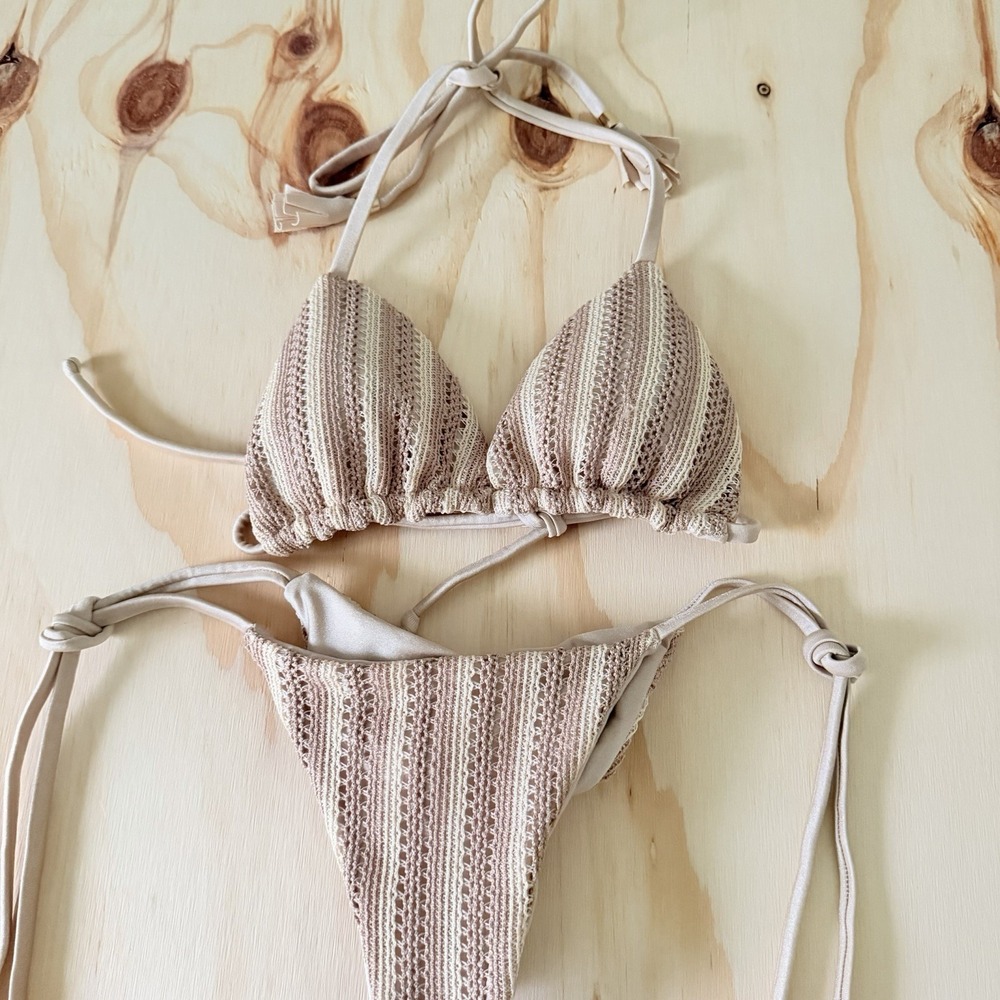 Bikinis Light Cream Crochet-Trim Bikini Set Size XS